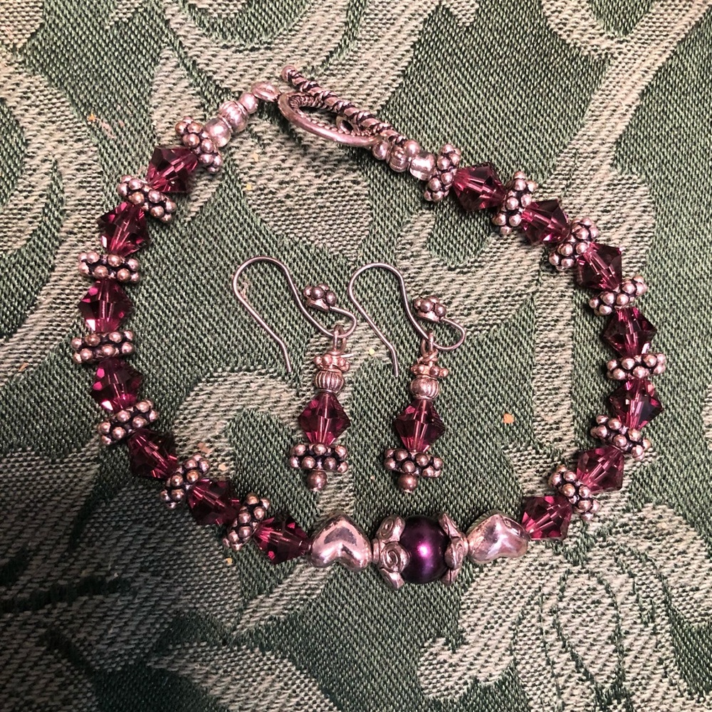 Bracelet w/ Swarovski Crystal Sterling Silver- Toggle Clasp - 7" Garnet Color